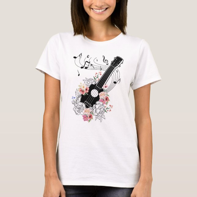 Ukulele With Flowers Gift T-Shirt (Front)