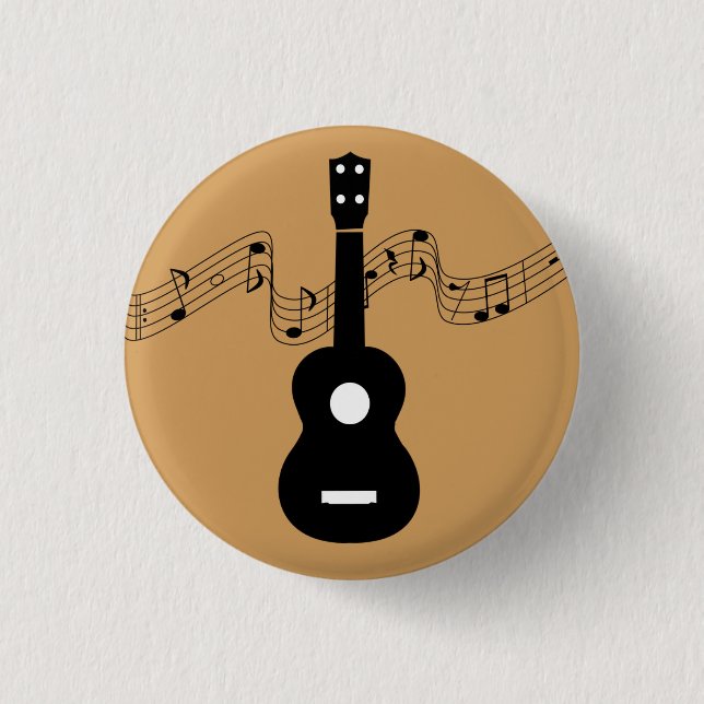 Ukulele with Music Notes 3 Cm Round Badge (Front)