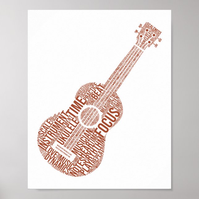 Ukulele Word Cloud Ukulele Player Hawaiian Poster (Front)