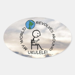 Ukulele - World Revolves Around Oval Sticker