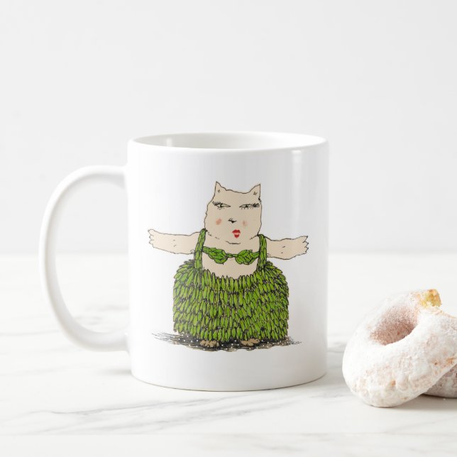 Ula, The Hula Cat Mug from Denis Gaston Art (With Donut)
