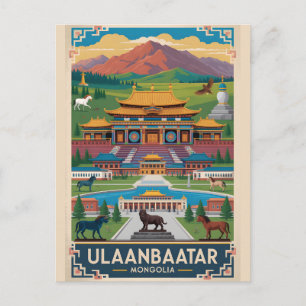 Ulaanbaatar Mongolia Retro Travel Poster Art Holiday Postcard