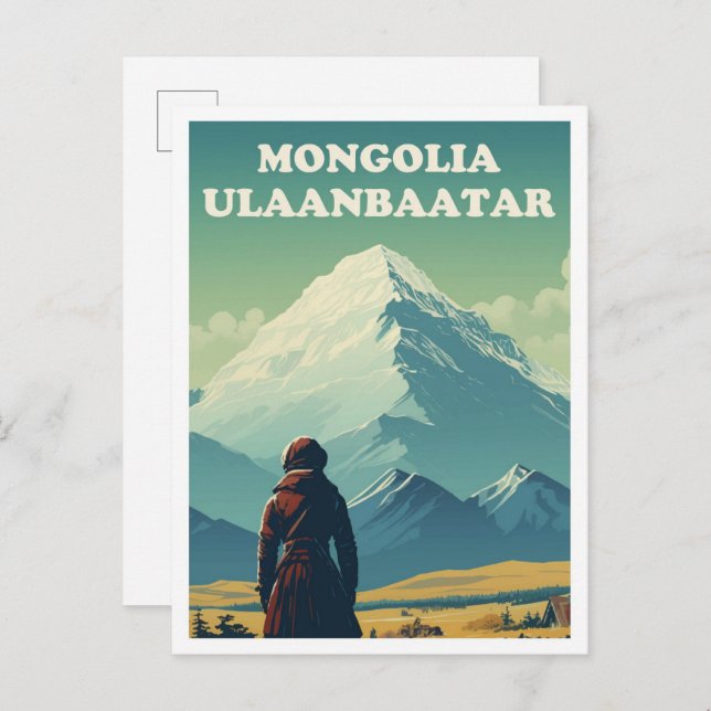 Ulaanbaatar Mongolia Vintage Travel Illustration Postcard (Front/Back)