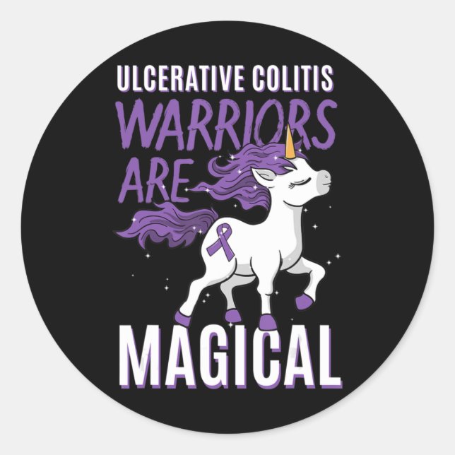 Ulcerative Colitis Awareness IBD Unicorn Purple Ri Classic Round Sticker (Front)