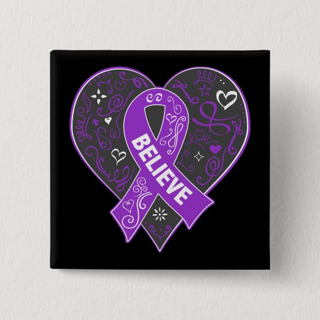 Ulcerative Colitis Believe Ribbon Heart 15 Cm Square Badge (Front)