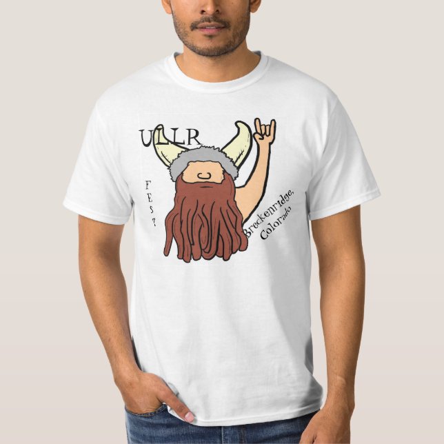 Ullr Fest rock on viking humour tee (Front)