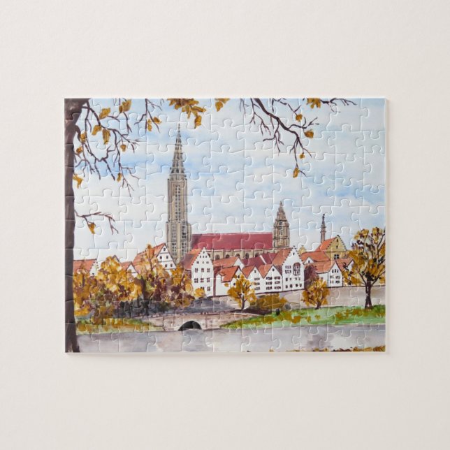 Ulm Cathedral Germany Townscape Acrylic Painting Jigsaw Puzzle (Horizontal)
