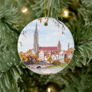 Ulm Cathedral in Germany by Farida Greenfield Ceramic Tree Decoration