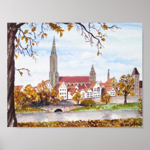 Ulm Cathedral in Germany Painting Square Acrylic Poster