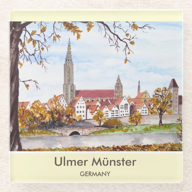 Ulm Minster Germany Painting by Farida Greenfield Glass Coaster (Front)