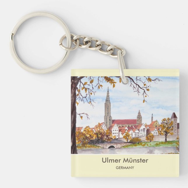 Ulm Minster Germany Painting by Farida Greenfield Key Ring (Front)