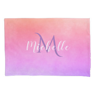 Ulra violet pink peach gradient with monogram pillowcase