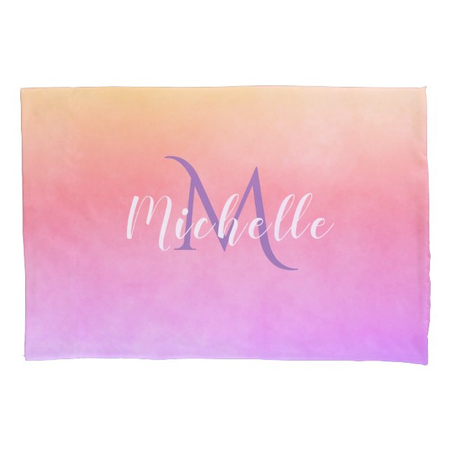 Ulra violet pink peach gradient with monogram pillowcase (Front)