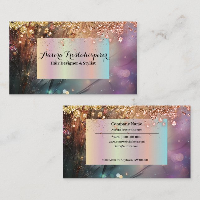 Ulrica Dark Rose Glitter Halo Business Card (Front/Back)