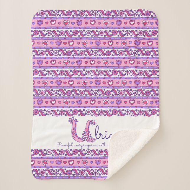 Ulrica name meaning hearts and flower art blanket (Front)