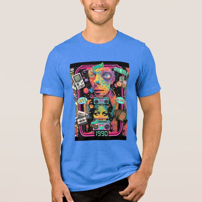 Ultimate 90s Nostalgia Pop Art Collage Tri-Blend Shirt (Front)