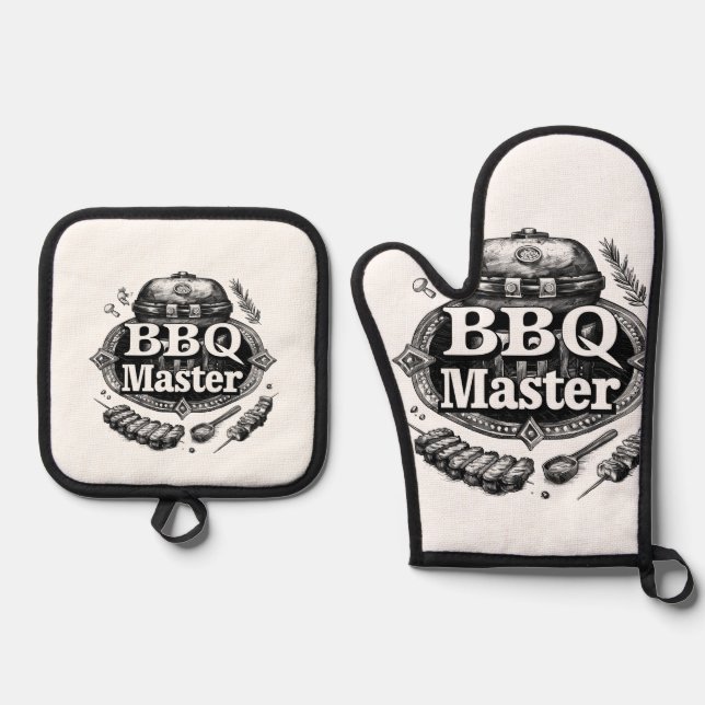 Ultimate BBQ Master Oven Mitt and Pot Holder Set (Front)
