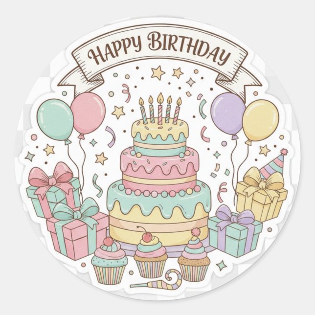 Ultimate Birthday Celebration: Cake, Gifts & Ballo Classic Round Sticker (Front)