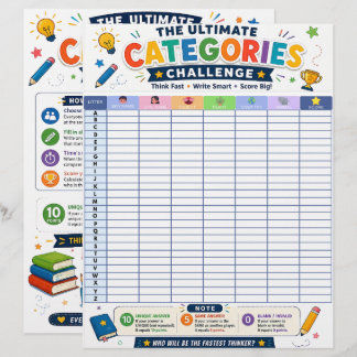 Ultimate Categories Challenge Printable Game Custom Letterhead