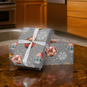 Ultimate Christmas Tree Bulbs Steel Grey Wrapping Paper