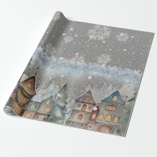 Ultimate Christmas Village Snow Steel Grey Wrapping Paper