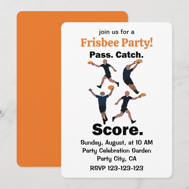 Ultimate Frisbee Pass Catch Score Frisbee Party Invitation (Front/Back)