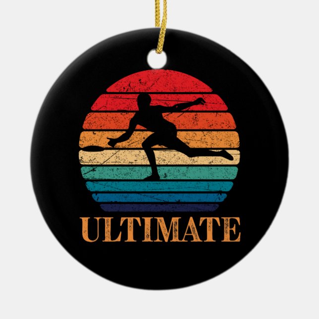 Ultimate Frisbee Retro Player Flying Disc Throwing Ceramic Tree Decoration (Front)