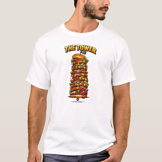 Ultimate Giant Cheeseburger Tower Graphic T-Shirt (Front)