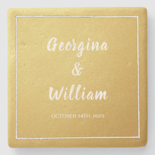 Ultimate Gold Wedding Bride & Groom Stone Coaster