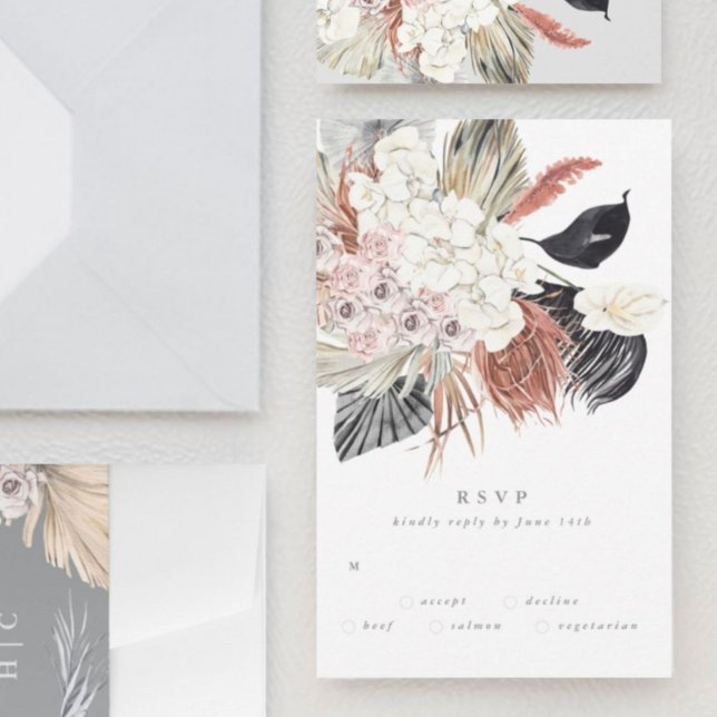 Ultimate Gray Pampas Grass Tropical Jungle RSVP Card (Creator Uploaded)