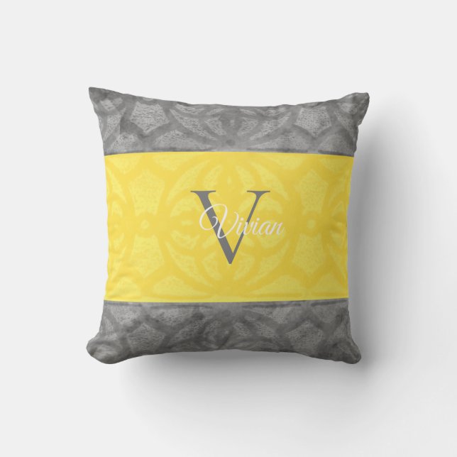 Ultimate Grey and illuminating Yellow Monogram Thr Cushion (Front)