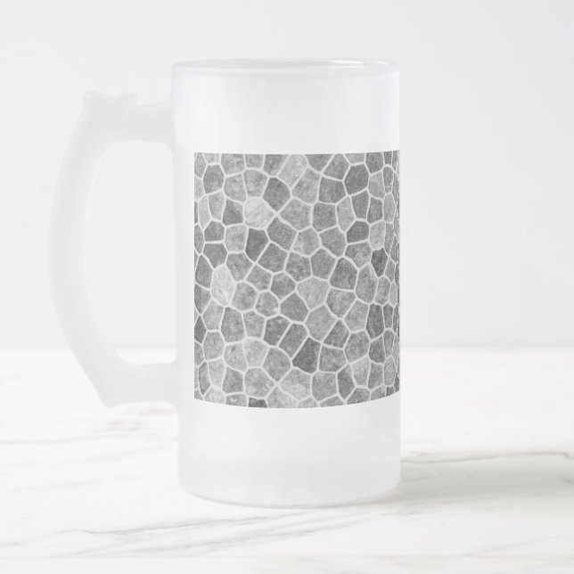 Ultimate Grey Cobbled Patchwork Terrazo Pattern Frosted Glass Beer Mug (Left)