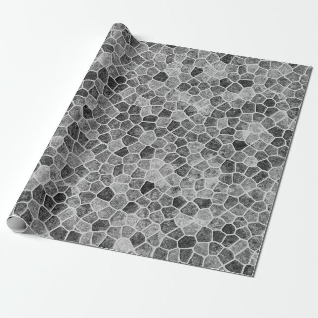 Ultimate Grey Cobbled Patchwork Terrazo Pattern Wrapping Paper (Unrolled)