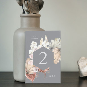 Ultimate Grey Pampas Grass Tropical Jungle Floral Table Number