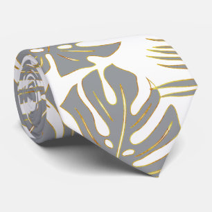 Ultimate grey tropical monstera and palm leaves tie
