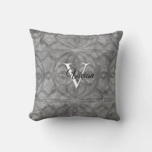 Ultimate Grey Watercolor Batik Monogram Name Cushion