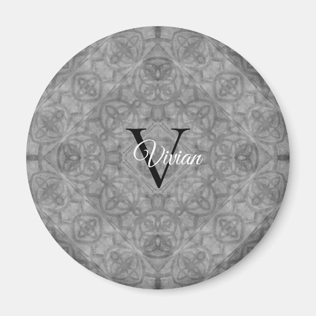 Ultimate Grey Watercolor Monogram Name Magnet (Front)