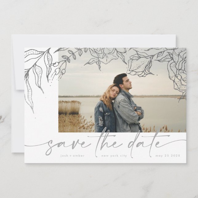 Ultimate | Modern Grey Forever Multi Photo Floral Save The Date (Front)