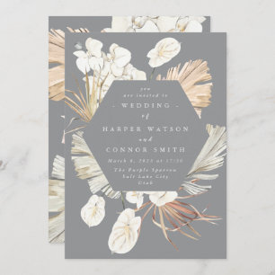 Ultimate Pampas Grass Floral Tropical Grey Wedding Invitation