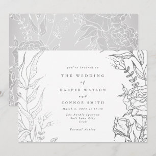 Ultimate Rose Grey Silver Elegant Floral Wedding Invitation