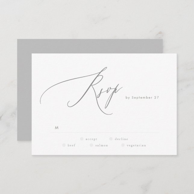 Ultimate Simple Light Grey White Modern Script RSVP Card (Front/Back)