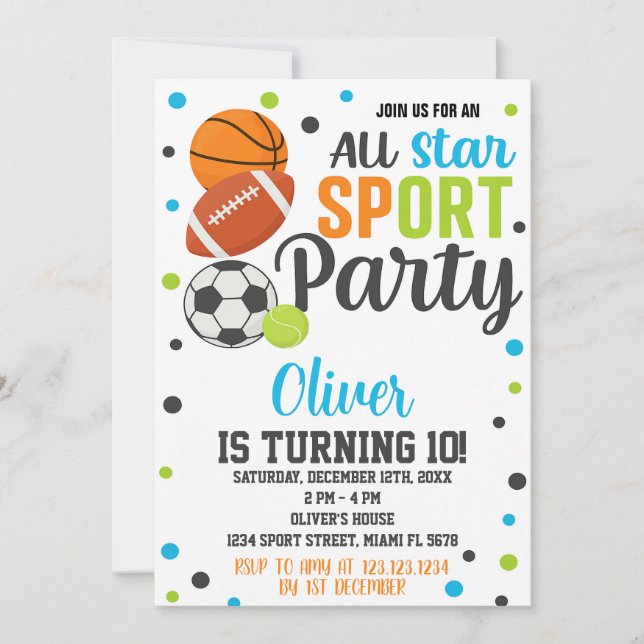 Ultimate Sports Party Birthday Invitation (Front)