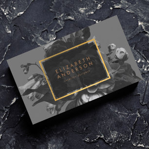 Ultimate Stylist Black Gold Rose Grey Bouquet Business Card