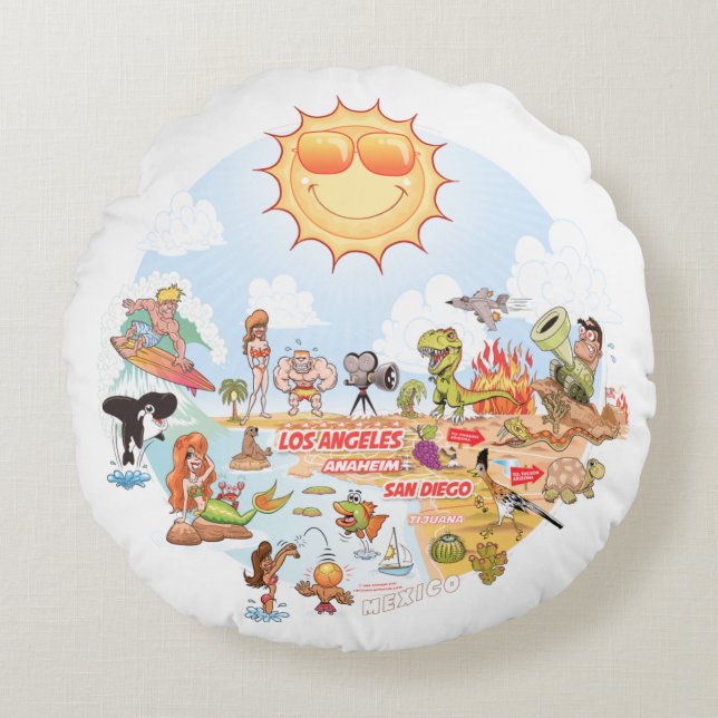 Ultimate Sunny California Round Pillow (Front)
