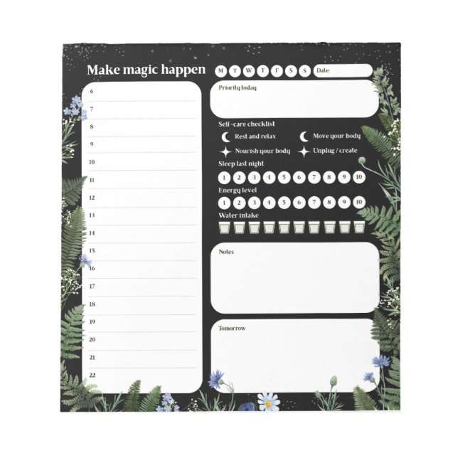 Ultimate Wellness Planner – Dark Floral Notepad (Front)
