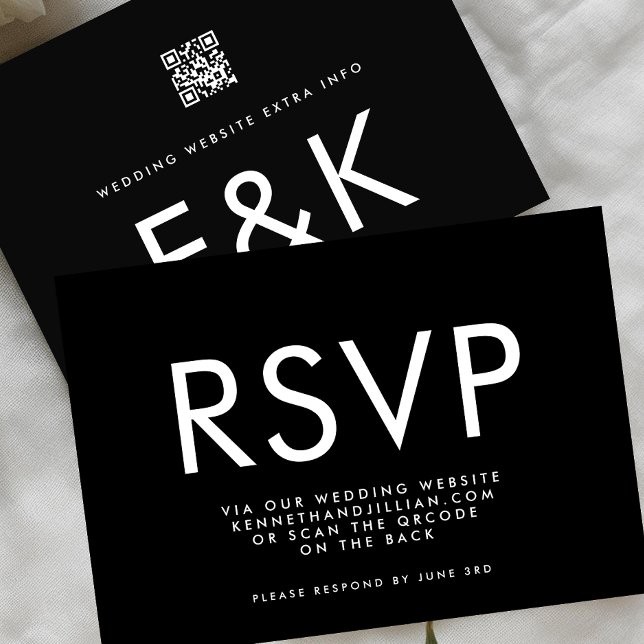 Ultra BOLD Modern MONOGRAM QR CODE Website RSVP Card (Creator Uploaded)