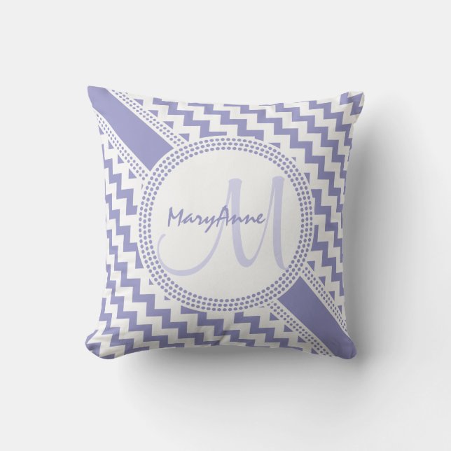 Ultra Chic Purple White ZigZag Chevron Monogram Cushion (Front)