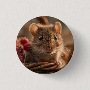 Ultra Close-up Portrait of an Adorable Wild Mouse 3 Cm Round Badge