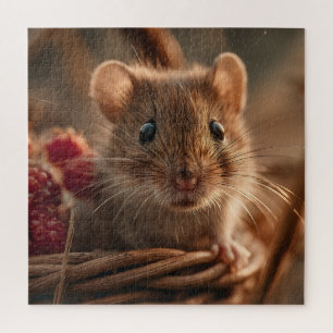 Ultra Close-up Portrait of an Adorable Wild Mouse Jigsaw Puzzle