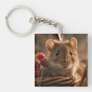 Ultra Close-up Portrait of an Adorable Wild Mouse  Key Ring